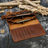 Vintage Leather Wallet Clutch Bag with Braided Strap for Women Men