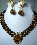 Tiger Eye Stone Necklace Pendant Earrings Set