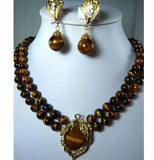 Tiger Eye Necklace Pendant Earrings Set