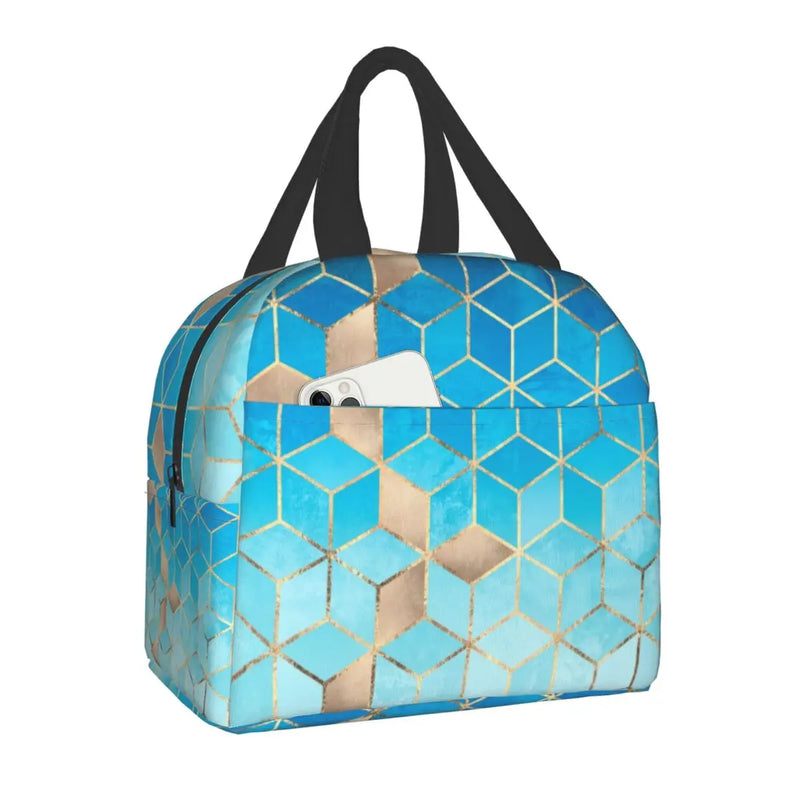 Geometric Pattern Insulated Lunch Tote Bag Portable Thermal Cooler Bento Box