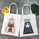 Arabic Woman Crown Hijab Face Muslim Islamic Eyes Cover Canvas Shoulder Handbag