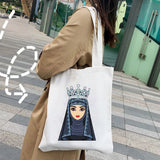 Arabic Woman Crown Hijab Face Muslim Islamic Eyes Cover Canvas Shoulder Handbag