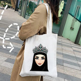 Arabic Woman Crown Hijab Face Muslim Islamic Eyes Cover Canvas Shoulder Handbag