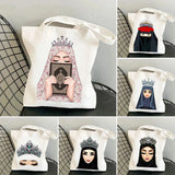Arabic Woman Crown Hijab Face Muslim Islamic Eyes Cover Canvas Shoulder Handbag
