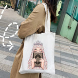 Arabic Woman Crown Hijab Face Muslim Islamic Eyes Cover Canvas Shoulder Handbag