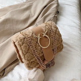 Plush Fur Deer Lock Chain Shoulder Bag Messenger Crossbody Bag