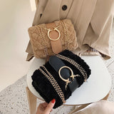 Plush Fur Deer Lock Chain Shoulder Bag Messenger Crossbody Bag