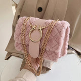 Plush Fur Deer Lock Chain Shoulder Bag Messenger Crossbody Bag