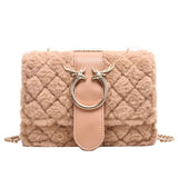Plush Fur Deer Lock Chain Shoulder Bag Messenger Crossbody Bag