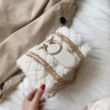 Plush Fur Deer Lock Chain Shoulder Bag Messenger Crossbody Bag