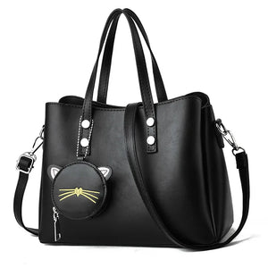 Bag Lady Large Capacity Handbag Cat Pendant Shoulder Messenger Bag
