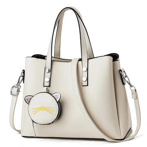 Bag Lady Large Capacity Handbag Cat Pendant Shoulder Messenger Bag