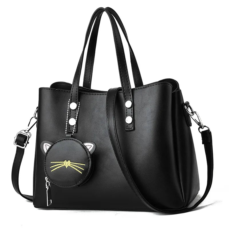 Bag Lady Large Capacity Handbag Cat Pendant Shoulder Messenger Bag