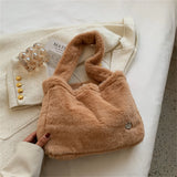 Winter Checkerboard Pattern Fur Tote Shoulder Handbag