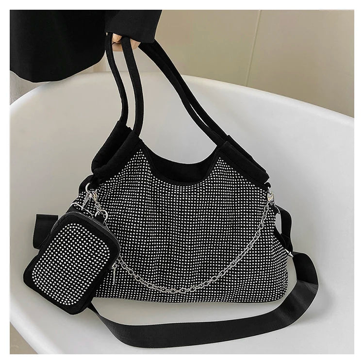 Rhinestone Band Tote Large Shoulder Bag for Women