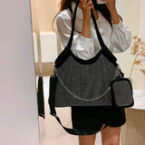 Rhinestone Band Tote Large Shoulder Bag for Women