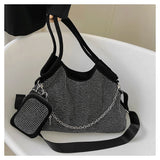Rhinestone Band Tote Large Shoulder Bag for Women