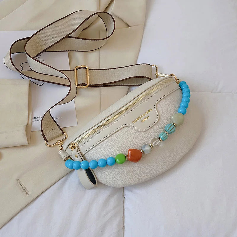 Beaded Chain Waist Bag Phone Pack Purse for Women Shoulder Chest Bags Fanny Pack