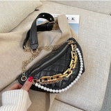 Beading Chain Waist Bag Diamond Lattice PU Leather Fanny Pack Female Waist Pack