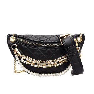 Beading Chain Waist Bag Diamond Lattice PU Leather Fanny Pack Female Waist Pack