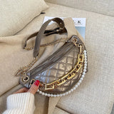 Beading Chain Waist Bag Diamond Lattice PU Leather Fanny Pack Female Waist Pack