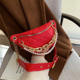 Beading Chain Waist Bag Diamond Lattice PU Leather Fanny Pack Female Waist Pack