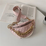 Beading Chain Waist Bag Diamond Lattice PU Leather Fanny Pack Female Waist Pack