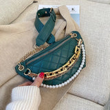 Beading Chain Waist Bag Diamond Lattice PU Leather Fanny Pack Female Waist Pack
