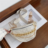 Beading Chain Waist Bag Diamond Lattice PU Leather Fanny Pack Female Waist Pack