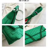 Canvas Chain Shoulder Bag Fold Women Handbag Green Tote Bag