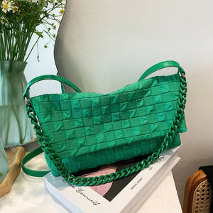 Canvas Chain Shoulder Bag Fold Women Handbag Green Tote Bag
