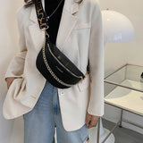 Leather Waist Bag for Women with Chain Strap, Crossbody Chest Phone Purse