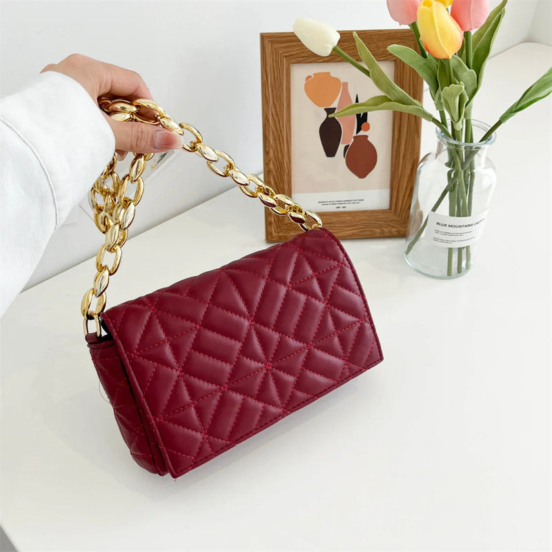 Solid Colors PU Leather Metal Chain Handbag