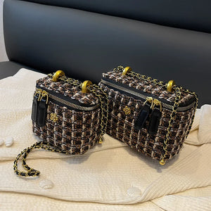 Tweed Women's Handbag Woolen Knitting Retro Box Shoulder Bag