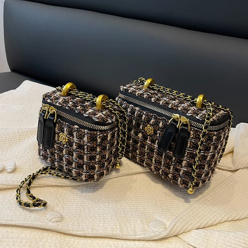 Tweed Women's Handbag Woolen Knitting Retro Box Shoulder Bag