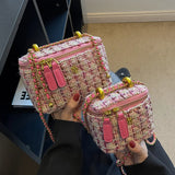 Tweed Women's Handbag Woolen Knitting Retro Box Shoulder Bag