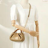 Chain Wood Hool Handle Small Handbag Women Pu Leathee Pleated Cloud