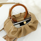 Chain Wood Hool Handle Small Handbag Women Pu Leathee Pleated Cloud