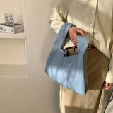 Small Hobos Tote Bag Spring Solid PU Leather Top Handle Bags Women