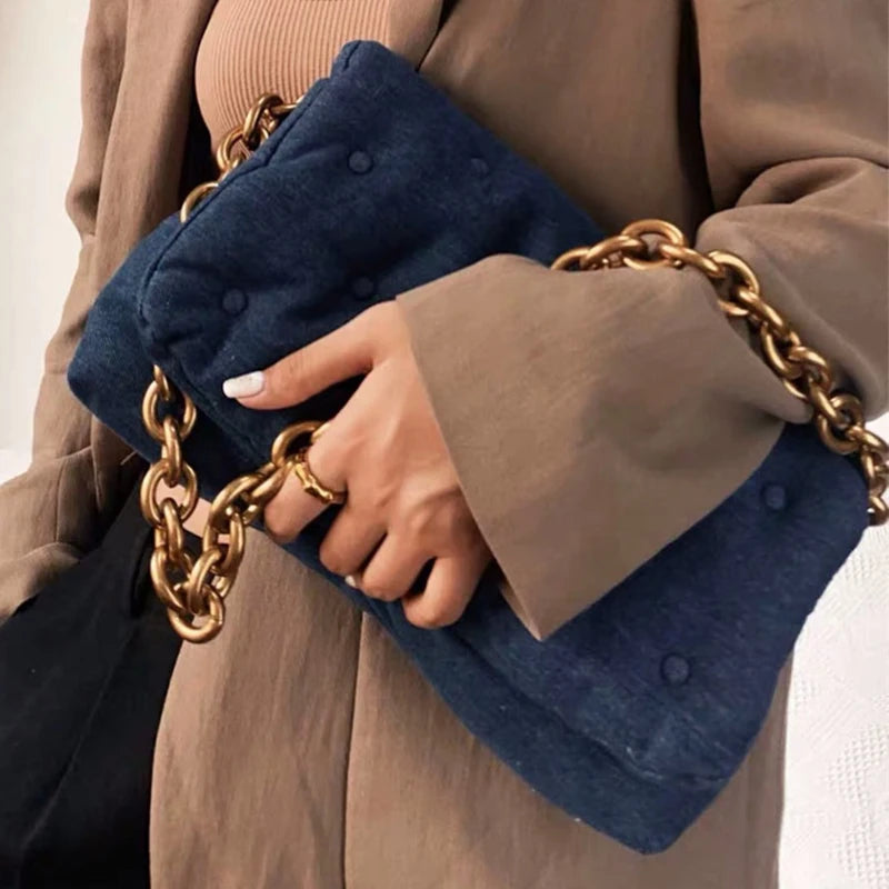 Vintage Denim Chain Shoulder Bag Large Capacity Handbag
