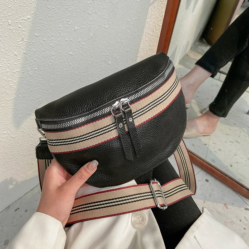 Women's Shoulder Bag Cowhide Large Capacity Wide Shoulder Strap Solid