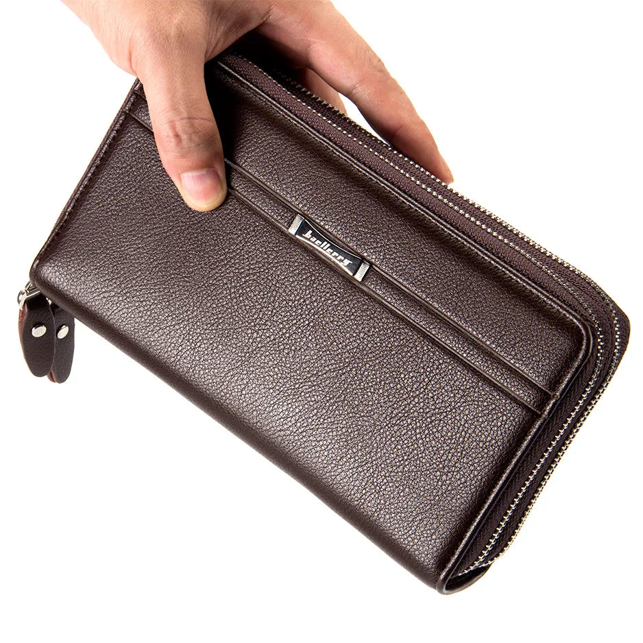 Double Zipper Men Clutch Bags PU Leather Wallet Business Male Vintage