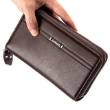 Double Zipper Men Clutch Bags PU Leather Wallet Business Male Vintage