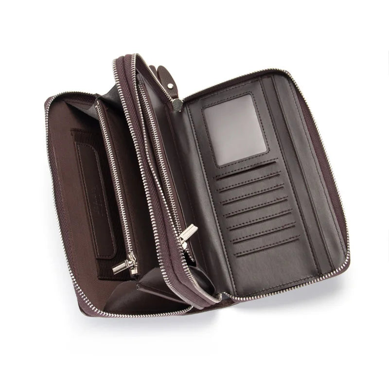Double Zipper Men Clutch Bags PU Leather Wallet Business Male Vintage