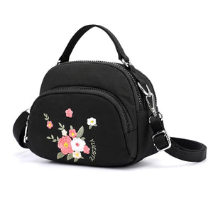 Flower Shoulder Bag Women Small Nylon Tote Top-handle Crossbody Bag