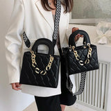 Classic Square Box Leather Totes Wide Strap Women Crossbody Bag