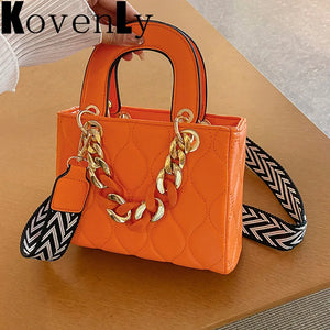 Classic Square Box Leather Totes Wide Strap Women Crossbody Bag