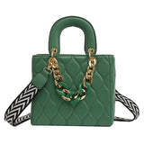 Classic Square Box Leather Totes Wide Strap Women Crossbody Bag