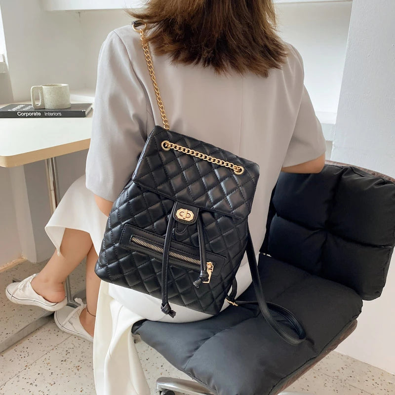 Lattice Backpack for Girls Women Sac A Dos Chain Travel Bag