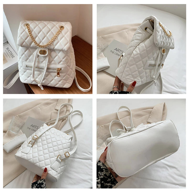 Lattice Backpack for Girls Women Sac A Dos Chain Travel Bag